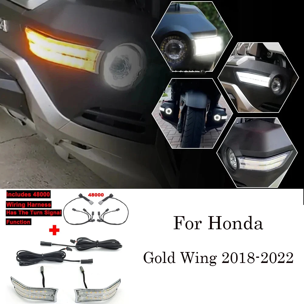 

Для Honda GOLDWING GL1800 GL 1800 2018-2022, золотые крылья для мотоциклов, противотуманные боковые вспомогательные светодиодные сигналы поворота, декоративная коронка