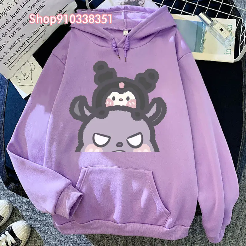 Purple Kuromi Kawaii Printed Hoodies Casual Women Sweatshirts Comfortable Fleece Pullover Crewneck Loose Female Tops Clothes