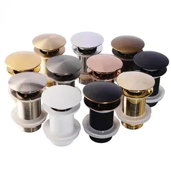 Bathroom Sink Push Down Pop Up Stopper Drain in Brushed Gold,Matt Black,White,Rose Gold,Gold,Chrome Washbasin Accessoires