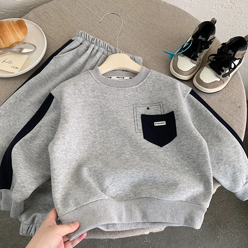 

3-8Y Baby Boys Two-piece Set 2025 Winter Thick Warm Casual Toddler Kids Boys Sweatshirt+mid Waist Fashion Children Boys Pant