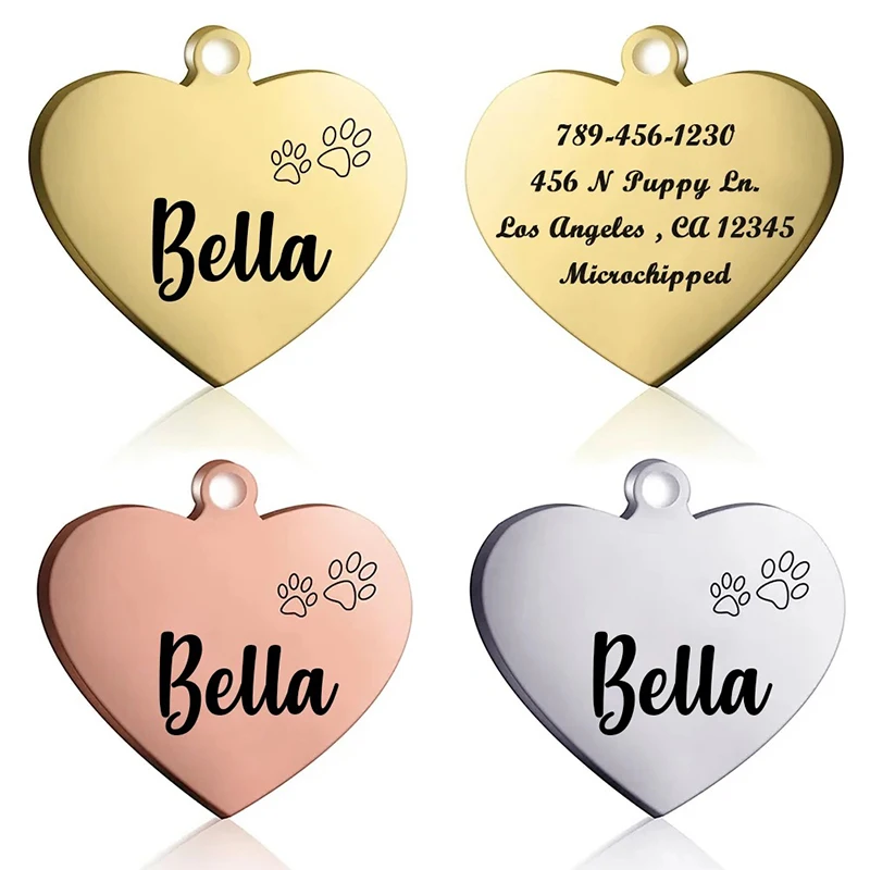 

Personalized Heart Pet ID Tag Stainless Steel Address ID Tags Dog Collar for Dogs Cats with Free Engraving Customizable