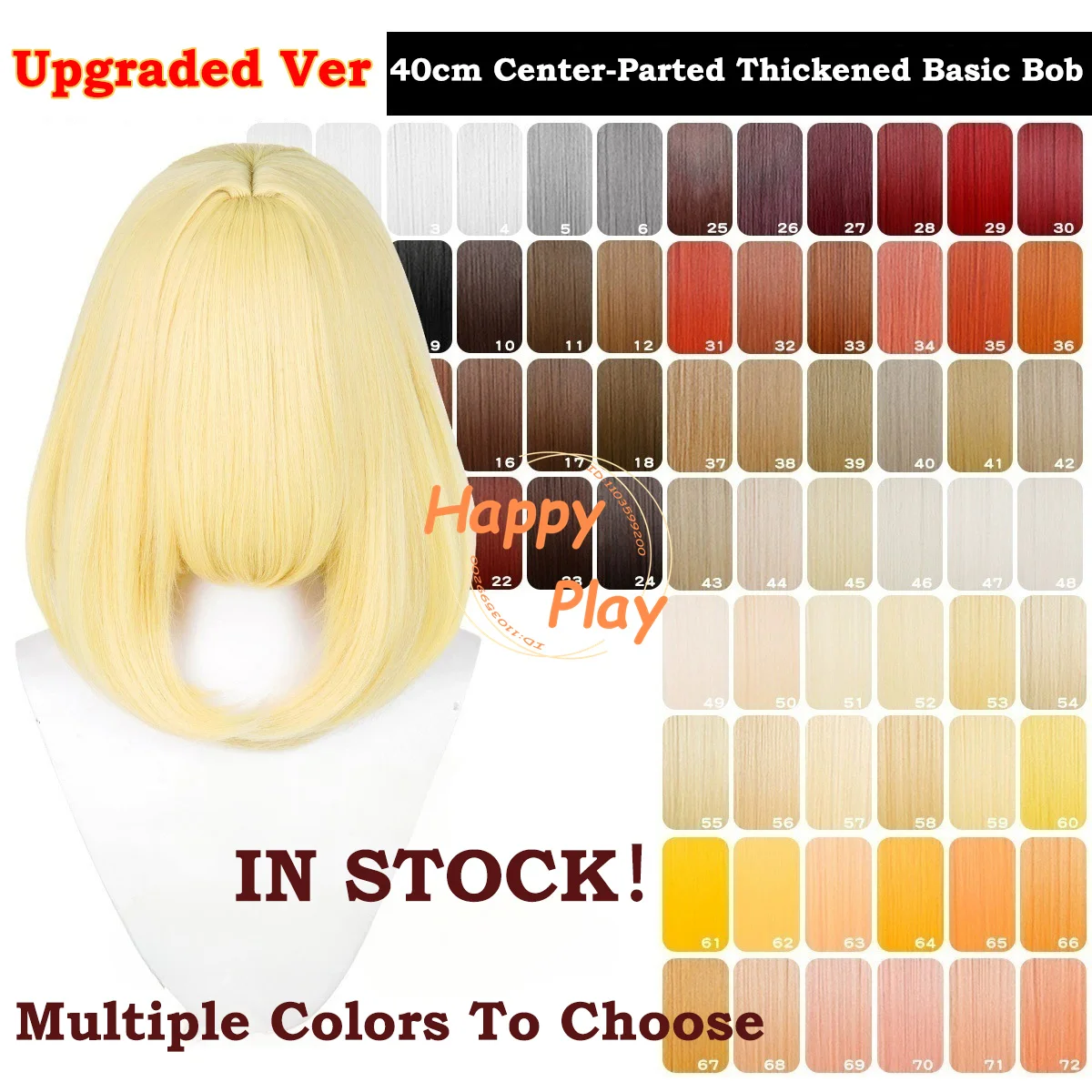 Verbesserte verdickte synthetische 40 cm Anime Cosplay Bob Perücke Mittelteil Universal Basic Perücke Gelb Schwarz Blau 'Hitzebeständiges Haar