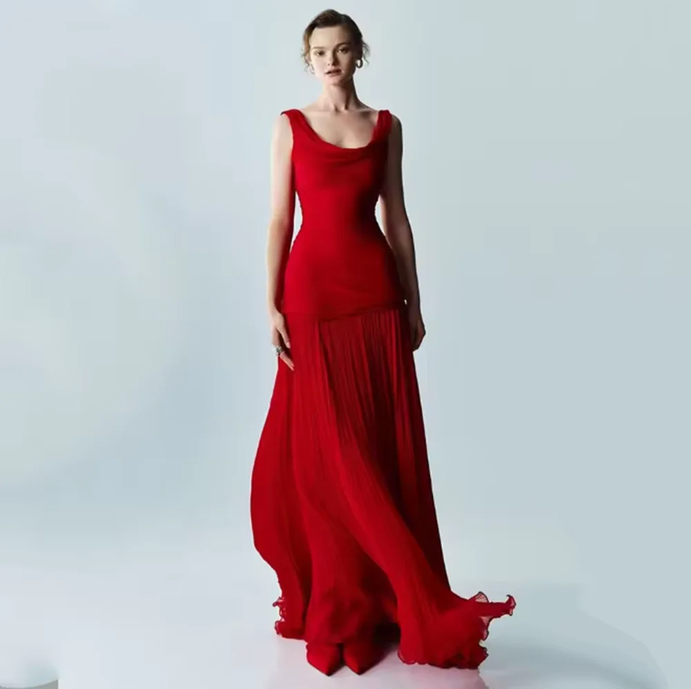 فستان سهرة أحمر أنيق بأشرطة سباغيتي على شكل حرف A فستان حفلة موسيقية متدفق يدويًا من الحرير للحفلات الراقصة حسب الطلب #1