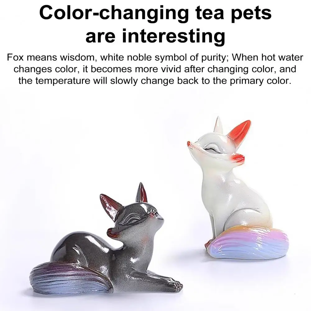 Teatable Teahouse Ornament Handcrafted Color Changing Fox Tea Pet for Good Luck Symbol Teahouse Ornament Resin Feng for Kungfu