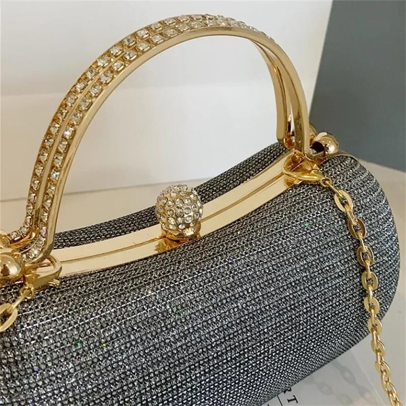 Glänzende Mini-Abendtasche, Geldbörse mit Strass-Kette, luxuriöse Glitzer-Bankett-Handtasche, perfekt für Party, Hochzeit, Abschlussball, Abendessen/Bankett – Detail 17
