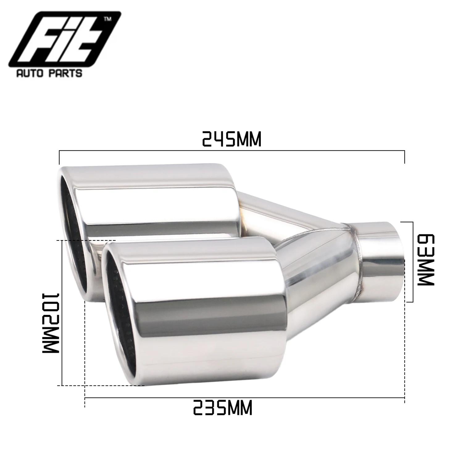 Stainless Steel Car Y-style Exhaust Pipe 63mm inlet 102mm Outlet dual Exhaust tip chrome