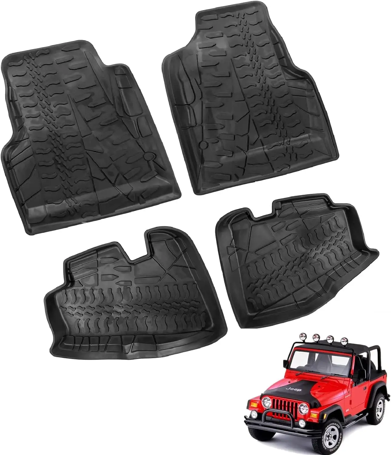 

Car Floor Mats Liners for Jeep Wrangler TJ 1997-2006 Custom Fit Durable Odorless Front Rear Heavy Duty Carpets All Weather black