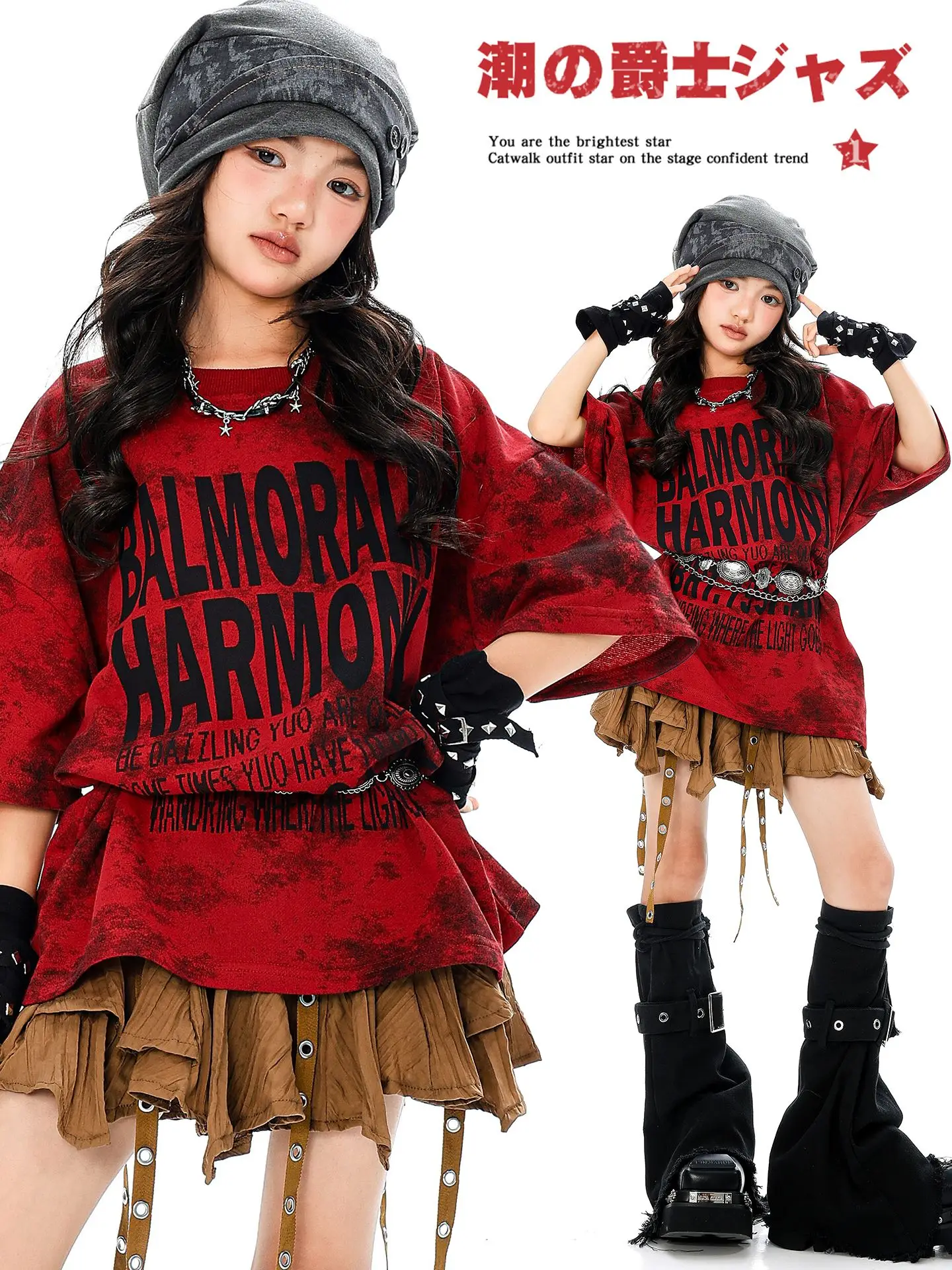 Mode Kpop Tanz Anzug Jazz Dance Kostüme Hip Hop Spitze Kurzarm Top Rock Anzug Praxis Street Dance Tragen Kleidung DQL11166