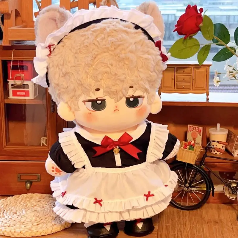 40cm Doll Clothes Maid Dress Headband Apron Plush Dolls Outfit Toys Doll's Accessories Star Doll Dress Up Cotton Clothes Dress