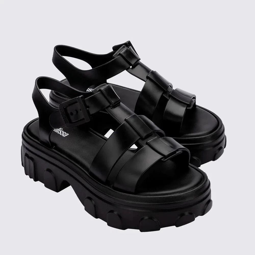 Mini Melissa Women\'s Pvc Sandals Summer 2024 Adult Girls Woven Jelly Shoes Ladies Matsutake Sole Roman Shoes Holiday Beach Shoes