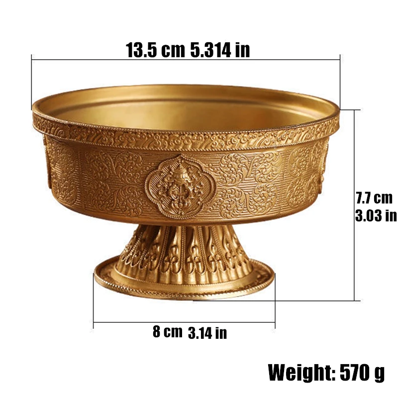 Copper Tribute Buddhist Plate Auspicious 13.5 cm Brass Tibetan Engraving Buddha Fruit Tray Saucer Home Gift Desktop Decorative