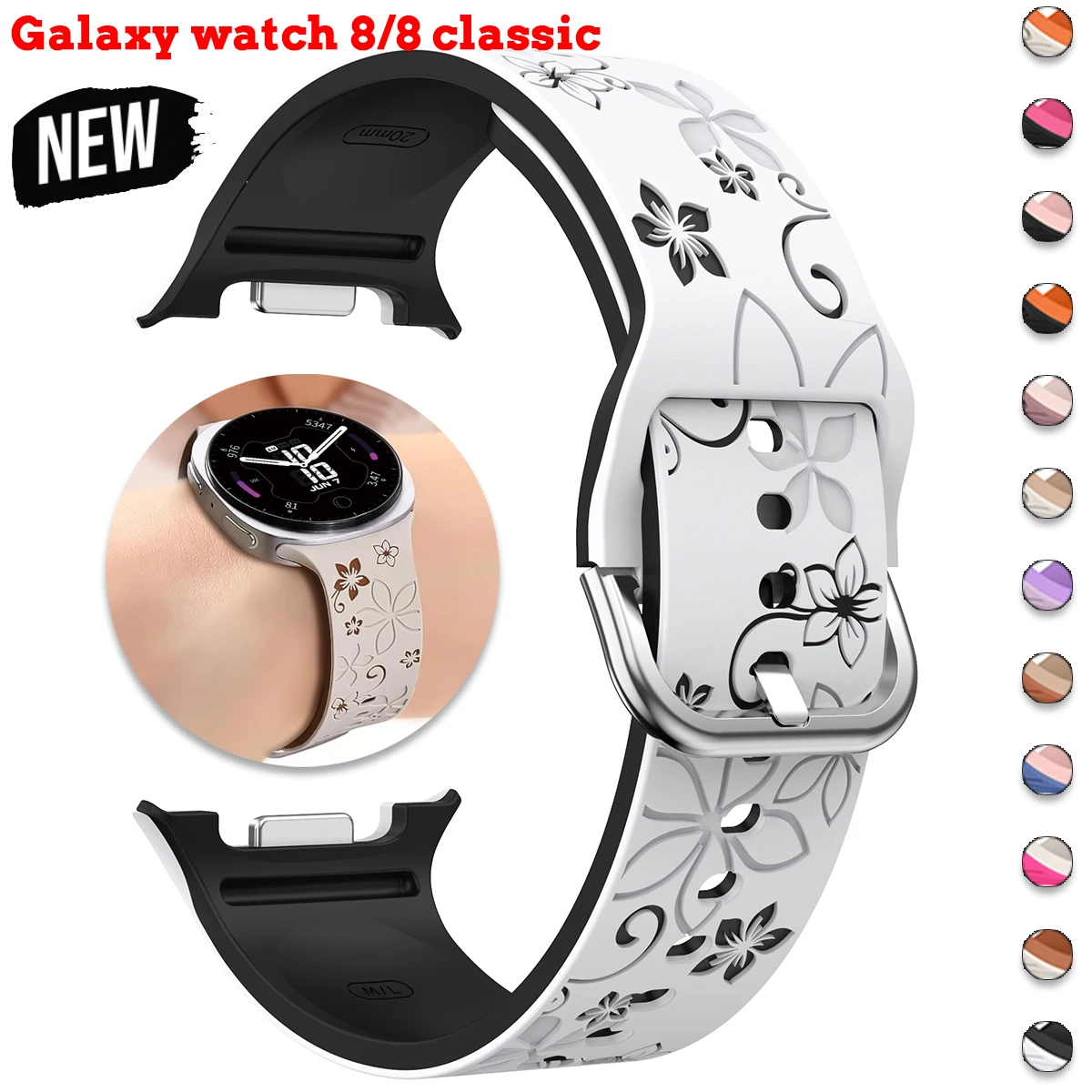 Silicone Carved Print Strap for Samsung Galaxy watch 8/8 classic 46mm Wristband Belt Bracelet Correa Galaxy watch8 44 40mm Strap