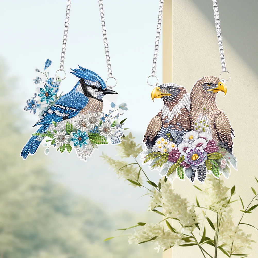 

2Pcs PET Special Shaped Cartoon Animal Rhinestone Diamond Art Window Pendants Diamond Painting Hanging Decor Bedroom Decoration