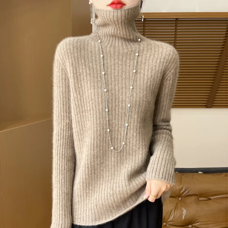 

Готовый к ношению женский полуигольный утолщенный шерстяной свитер первой линии с высоким воротом, теплая рубашка в рубчик, пуловер из % шерсти Swe