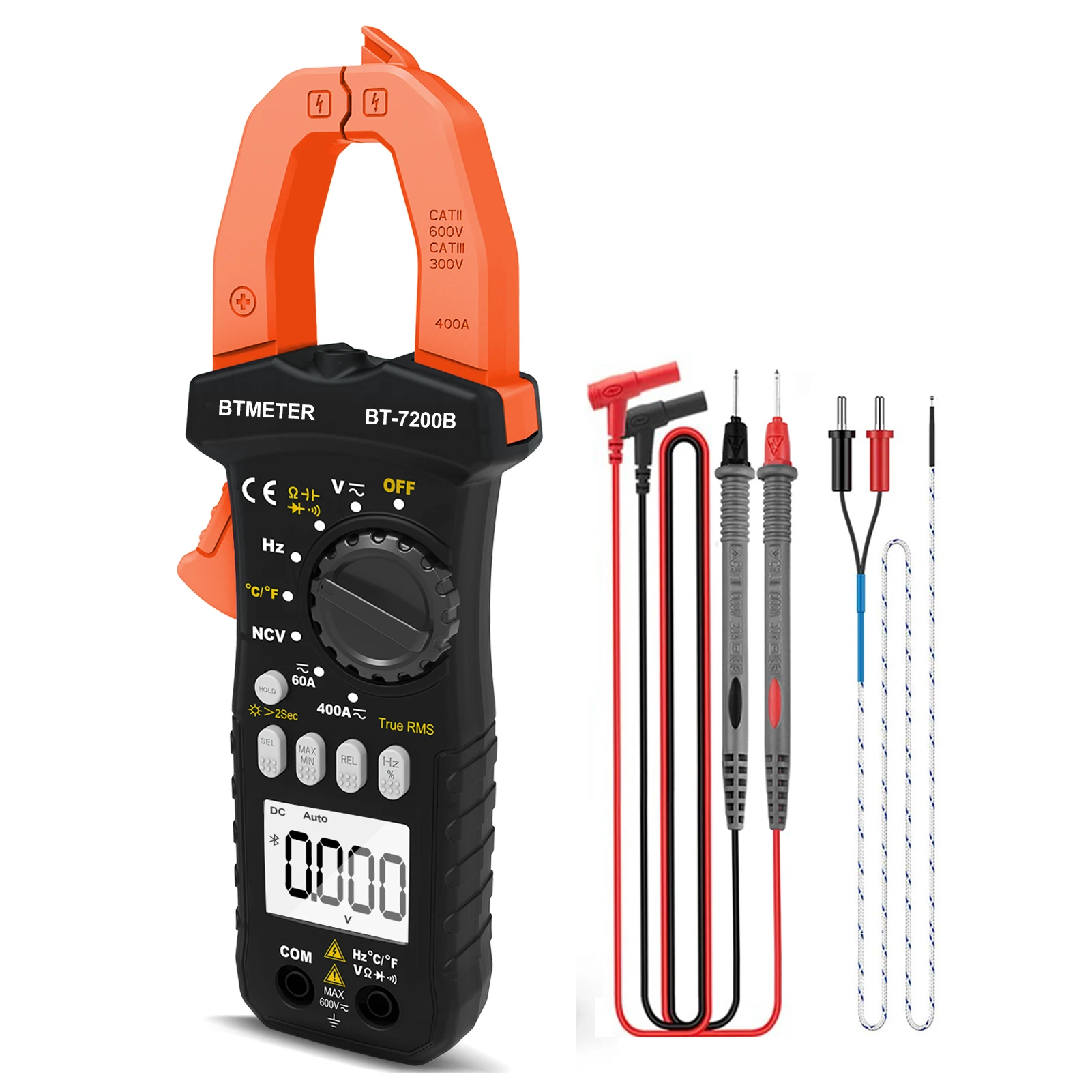 BTMETER-BT-7200B Digital Clamp Meter, Testador de Tensão Auto-Ranging, Cicatrizes Auto-Ranging, Capacitância, Diodo, Continuidade Tester, 6000 Contagens, BT-7200B