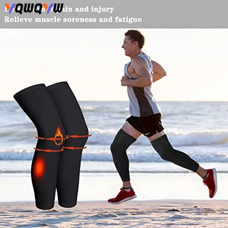 1Pcs Long Leg Sleeves Compression Leg Full Long Knee Sleeves Elastic Sports Long for Men Women Running Basketball Football