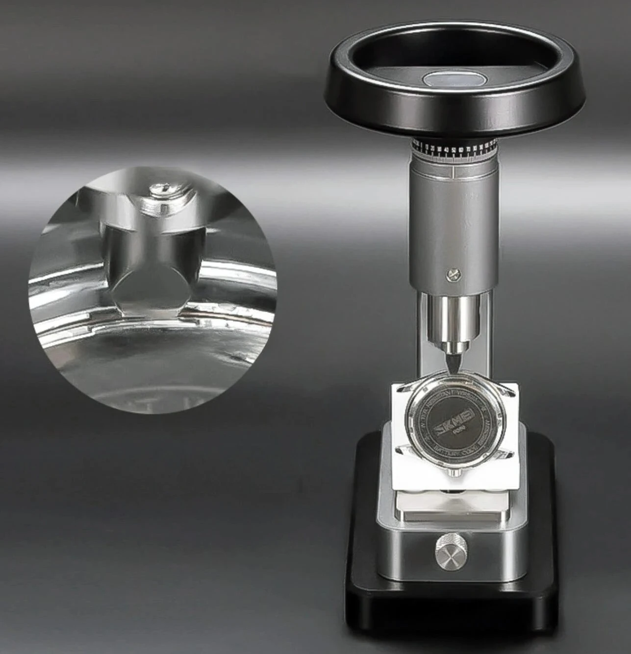 

Watch Repair Tool Kit 6175A, including cover lever, bottom dismantle, watch ring press, glass and band tools for watchmakers.