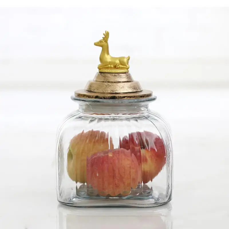 Pavão dourado veado animal capa de vidro selado frasco de armazenamento separador de grãos garrafa doméstica utensílios de cozinha