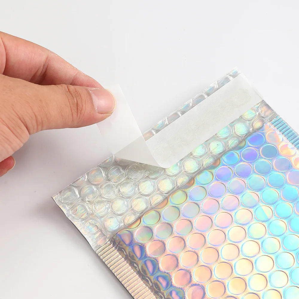 10 Stück PE Holographische Laser-Luftpolstertaschen für Kleinunternehmen-Versand Wasserdichte Selbstklebende Taschen Schmuck Geschenkverpackungstaschen – Detail 2