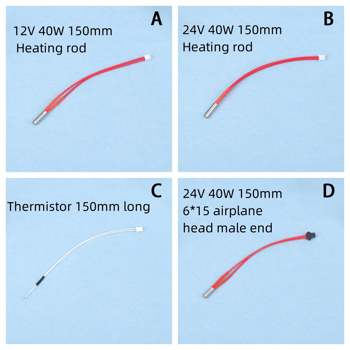 1Pc wkład grzewczy 12V/24V 40W 6*20mm z 2-pinowym zaciskem 100K NTC 3950 termistor PH2.0 2Pin ogrzewanie DIY 3D część drukarki