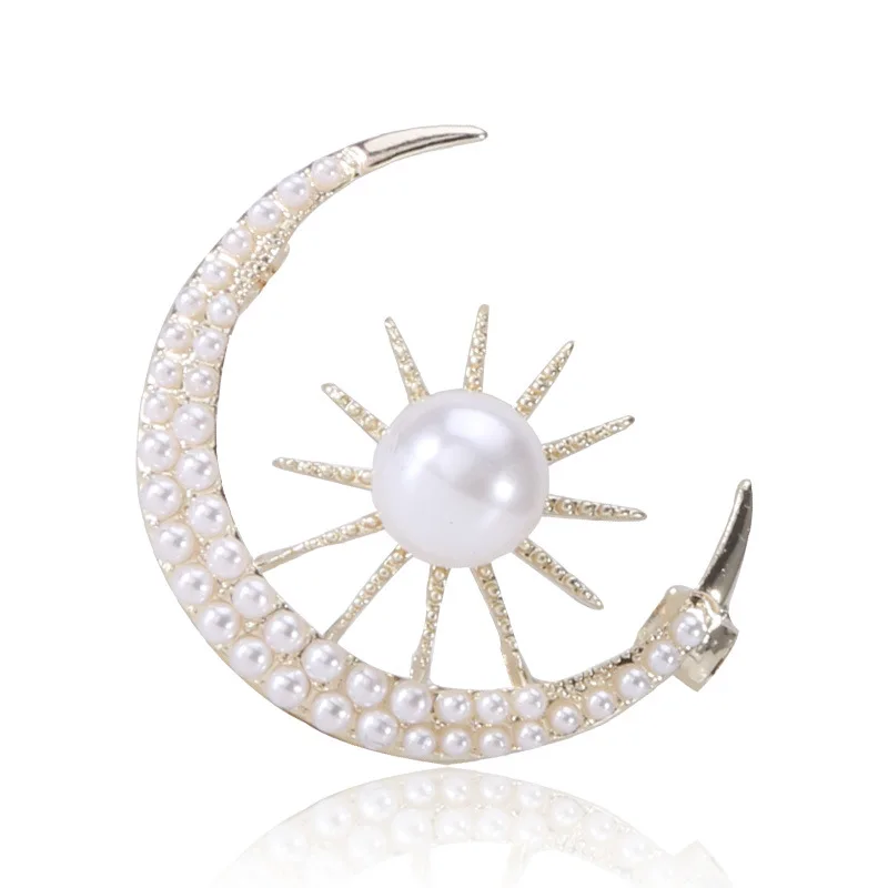 

Personality Creative Pearl Sun Moon Brooch Suitable For Women Male Charm Pin Trench Coat Clothing Pin