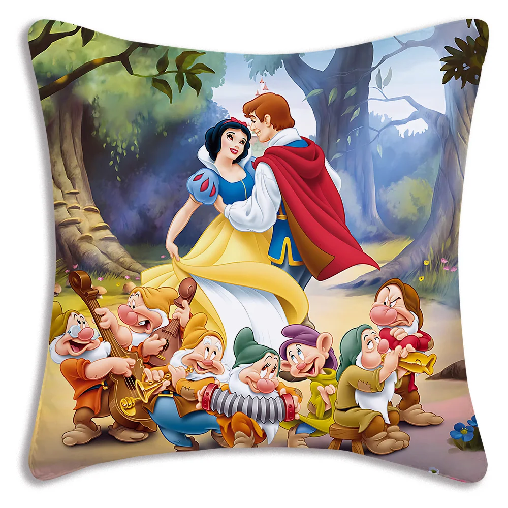 Disney Snow White Pillow Covers Cartoon Sofa Decorative Home Double-sided Printing Short Plush Cute Cushion Cover