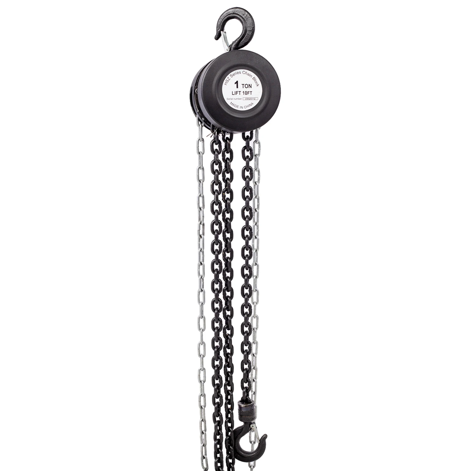 

Chain hoist 2200lbs 1T capacity 10ft wIth 2 heavy duty hooks,Manual chain hoist steel construction,black