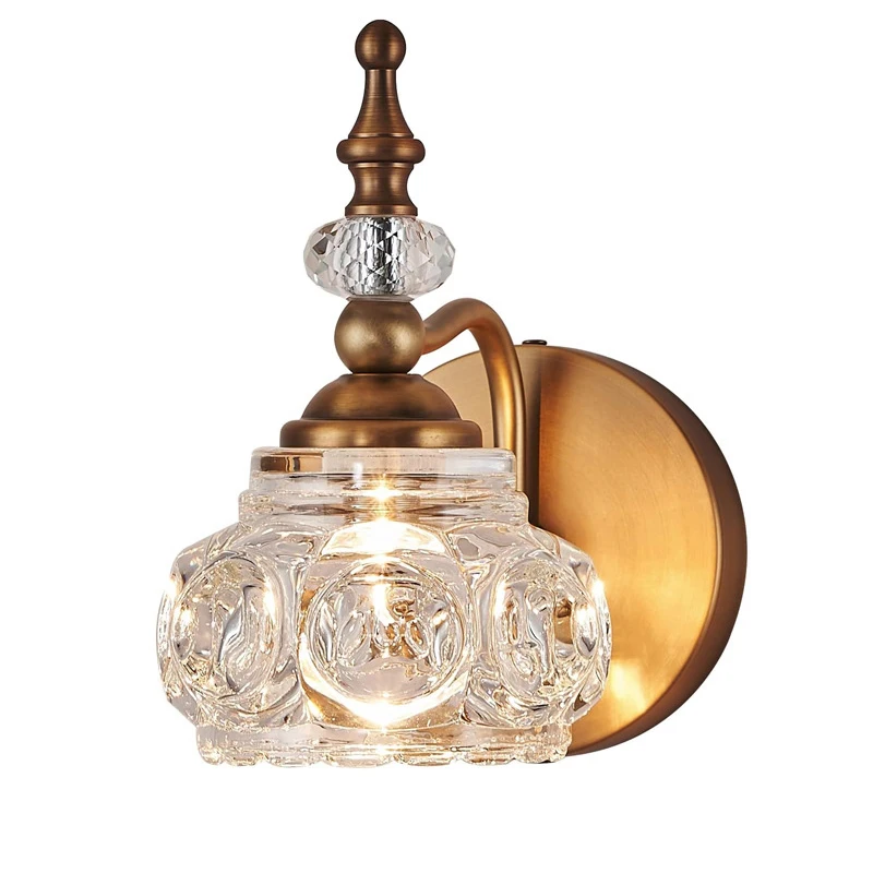 

Retro Wall Mirror Lights Sconce for Home Bathroom Corridor Decor Bedroom Lamp American Luxury Crystal Lighting Fixture Luminária