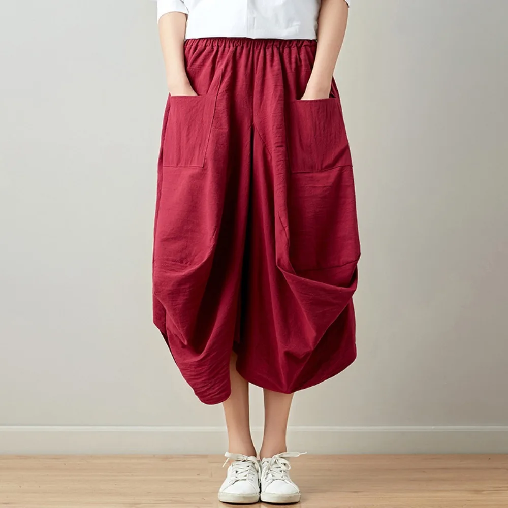 Vintage Röcke für Frauen Kleidung Casual Kleidung Streetwear Baumwolle Leinen Harajuku Sommer Elegante Solide Laterne Rock