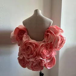 New Couture Ruffled Pink Women Jacket Party Wear Women Shawl 3D Floral Party Jacket Tierred Customized Blouse Pink