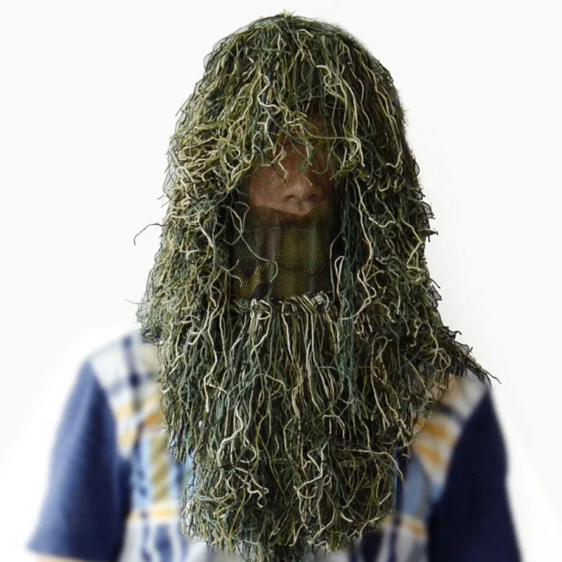 

Camouflage Tactical Sniper Ghillie Suit Hood CS Lucky Clothing Hunting Head Cover Breathable Camouflage Full Face Ghillie Hat