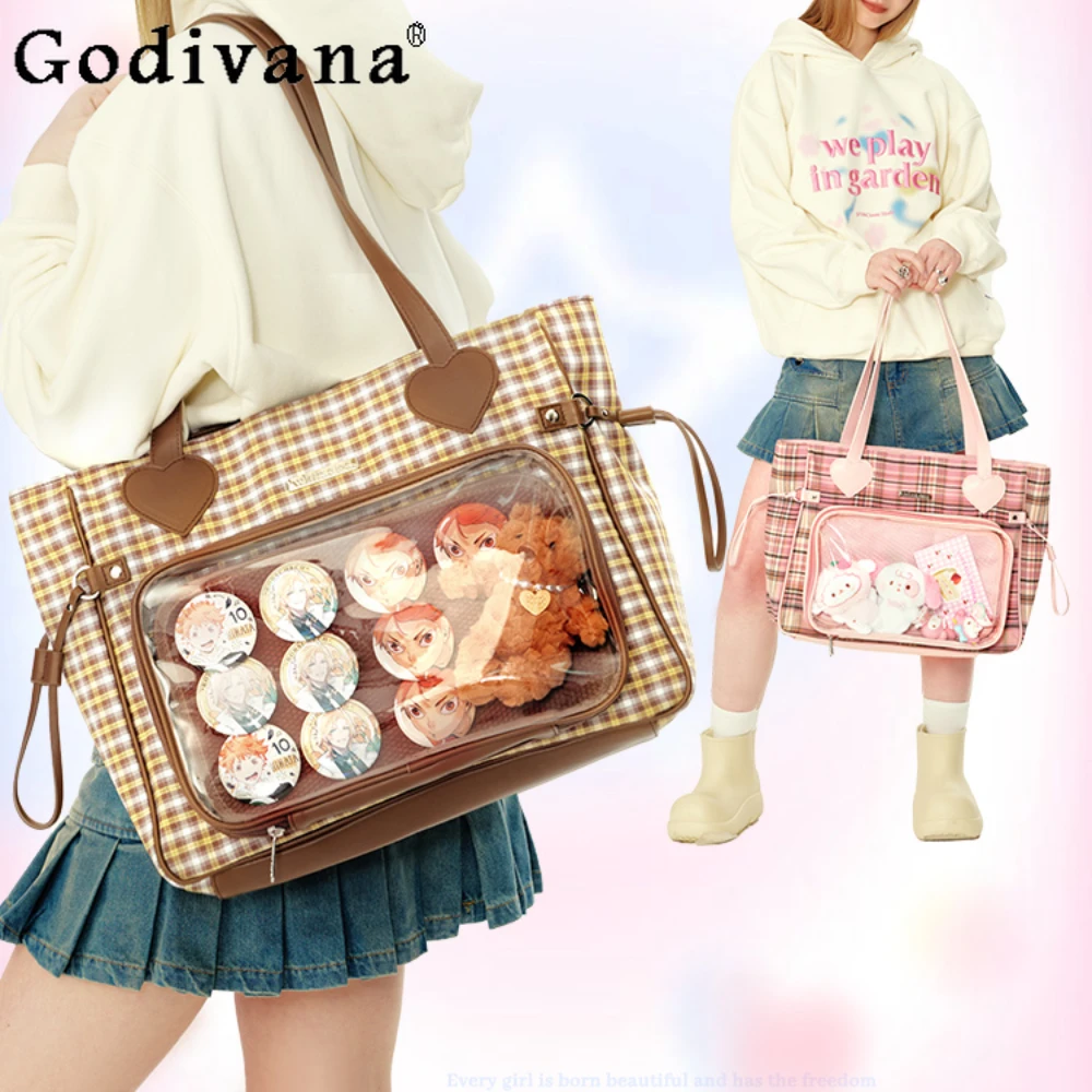 Japanese Style Cartoon Backpack Transparent Candy Color shoulder bag Large Capacity Shoulder Commuter Tote Girls' Bags Summer