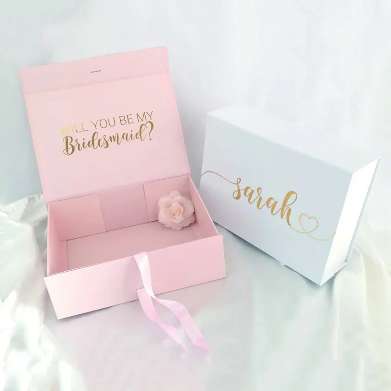 Personalized Wedding Bridesmaid Gift Box with Ribbon, Birthday, Christmas Maid of Honor, Proposal Box