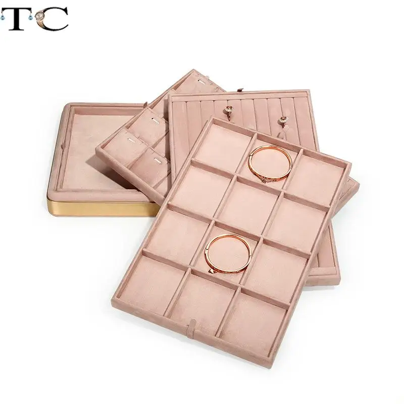 Arc Metal Frame Jewelry Sighting Tray Pink Microfiber Ring Necklace Display Plate Earring Pendant Storage Tray