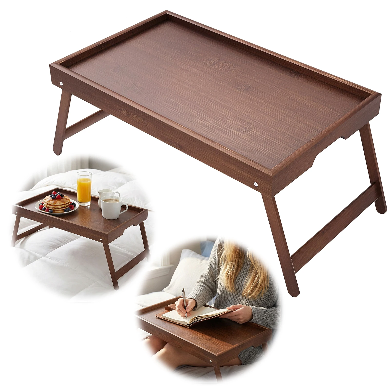 

Бамбуковый прикроватный столик с откидными ножками, подставка для ноутбука, поднос для закусок (темно-коричневый)