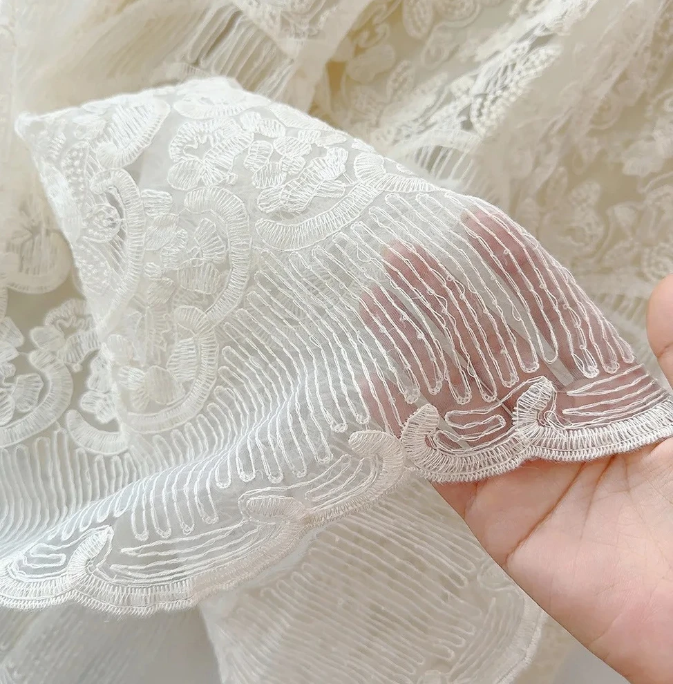 تنورة دانتيل مطرزة على الطراز الكوري، تنورة مظلة منتفخة عالية الخصر، تنورة متوسطة الطول فضفاضة غير رسمية تناسب جميع المواسم