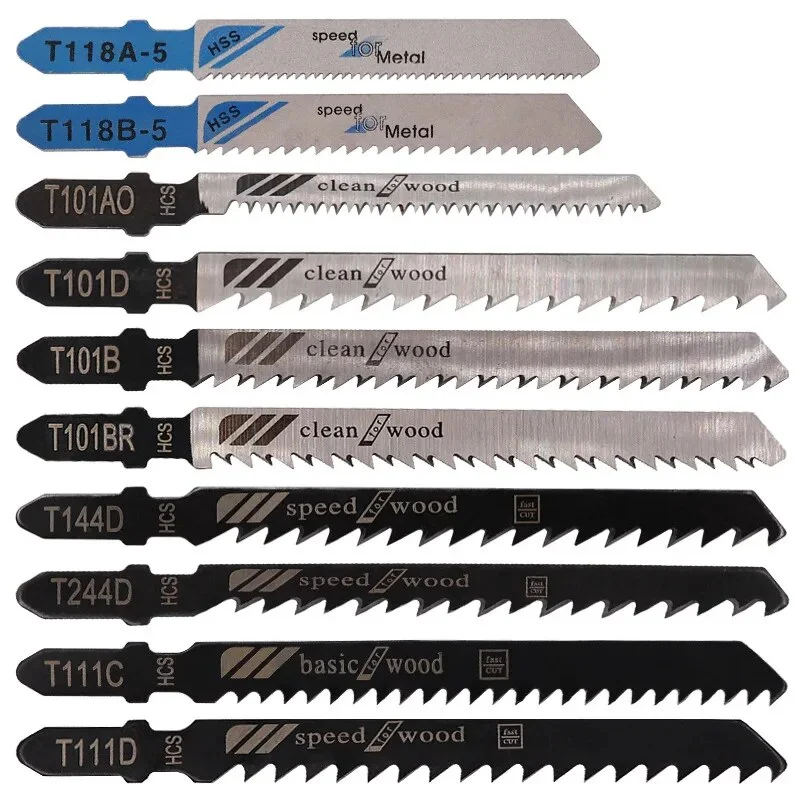 10 Piece Jigsaw Blade Set (For Wood and Metal, Accessories for Jigsaw with T-shank Holder)