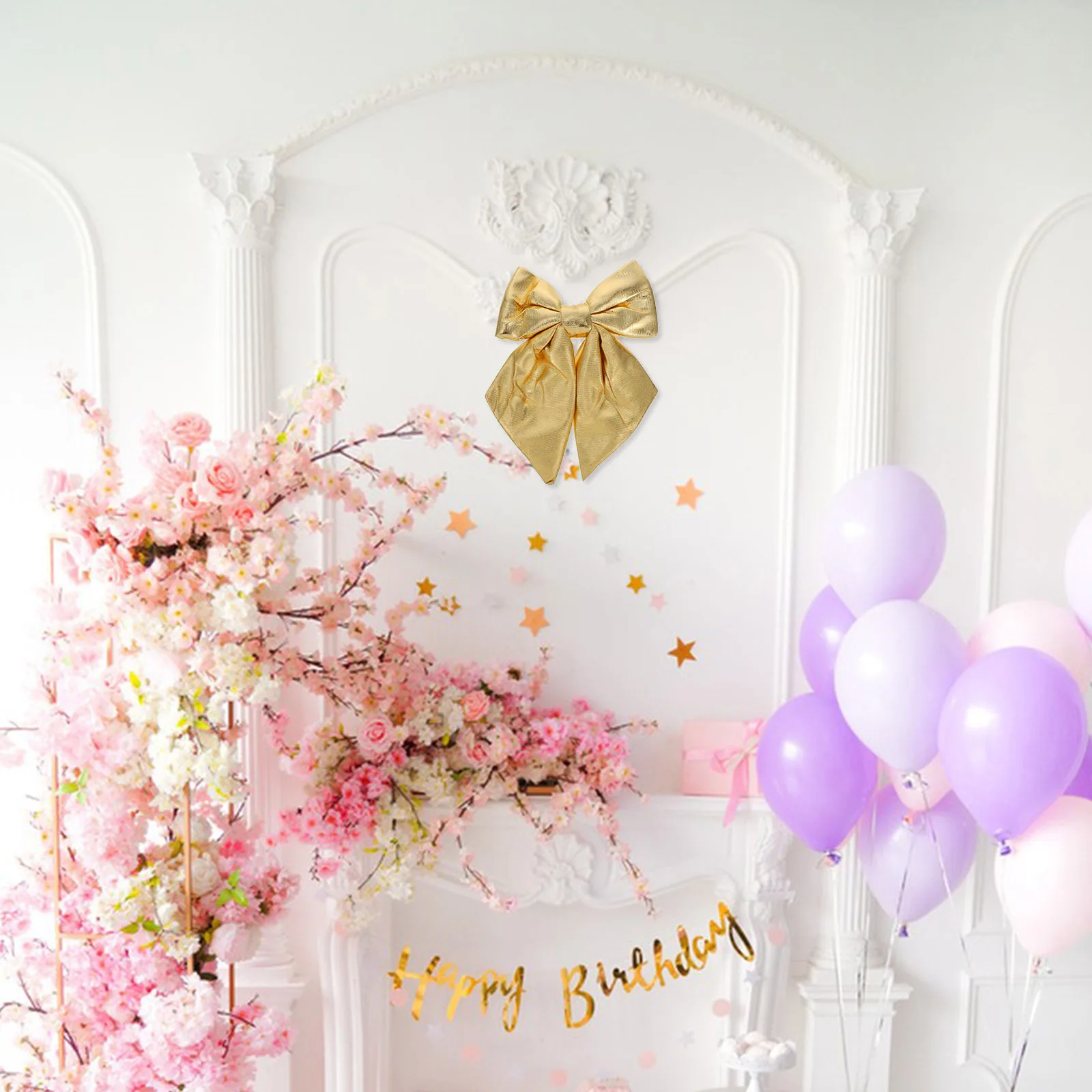 

Golden Large Bow Christmas Tree Topper Xmas Wreath Decor Holiday Party Decoration Shatterproof Ornament Craft Supply