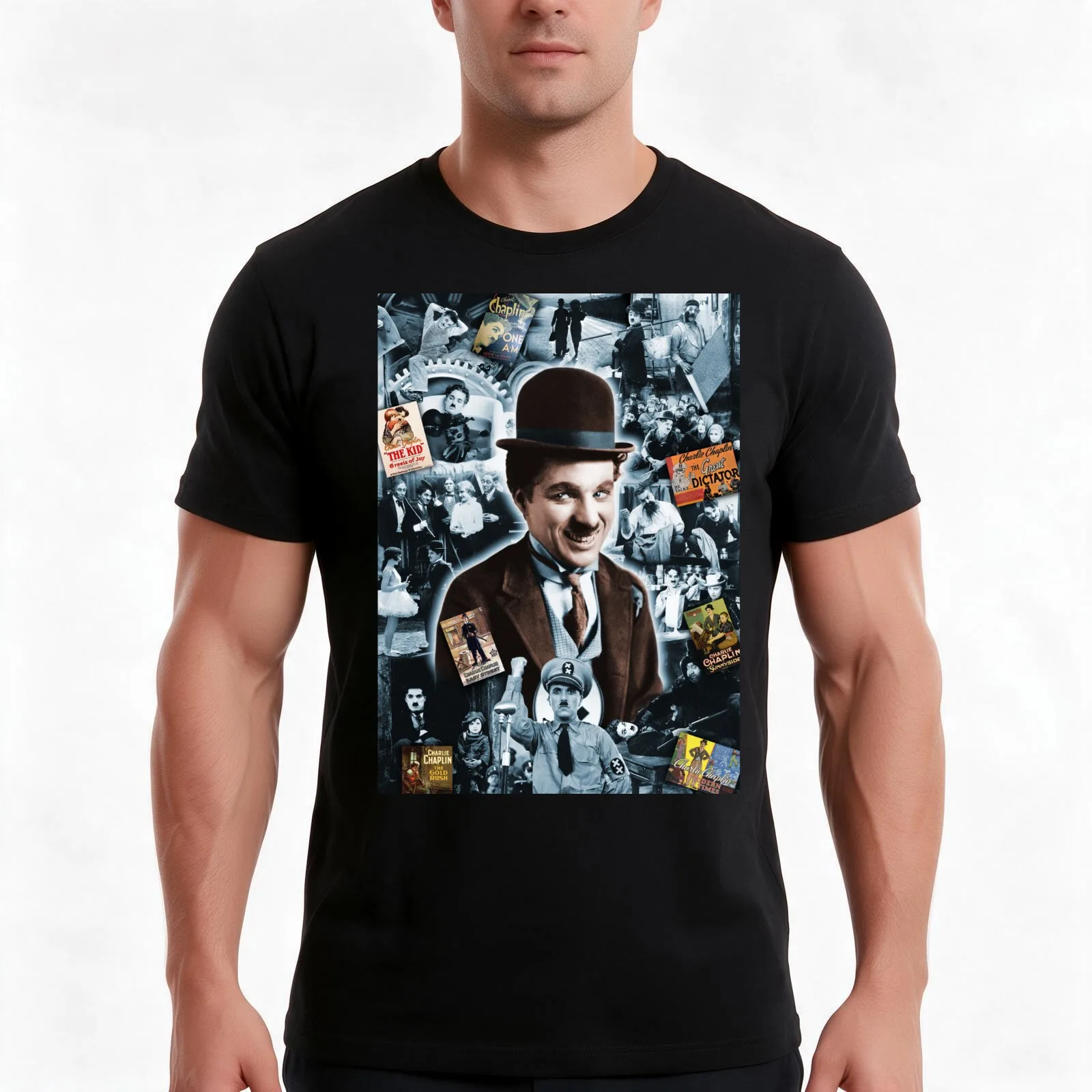 Charlie Chaplin Tribute T-Shirt, Summer Casual Cotton Tee, Oversized Streetwear Tops, Vintage Graphic Print, Unisex Men Women
