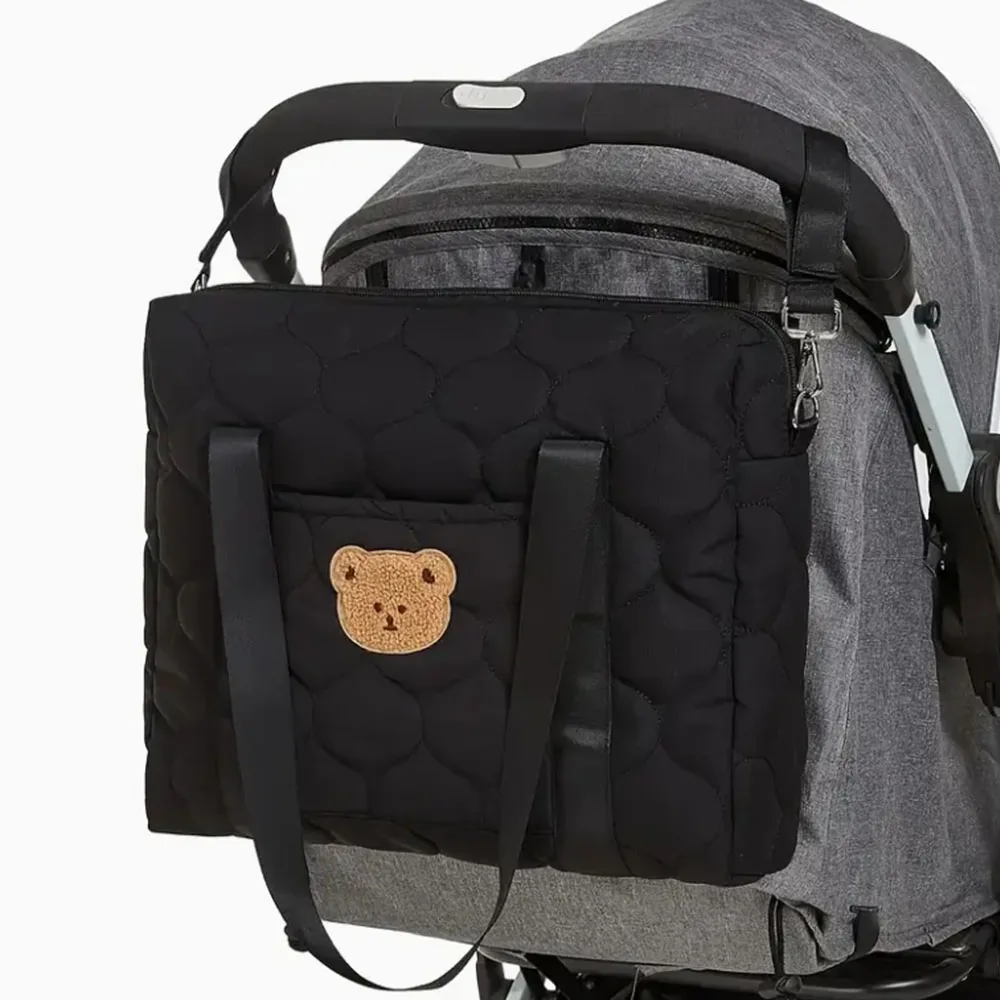 Adorable Bear-Themed Mommy Tote Bag - Versatile Stroller Organizer for Bottles, Diapers Portable Diaper Bag Stroller Bag