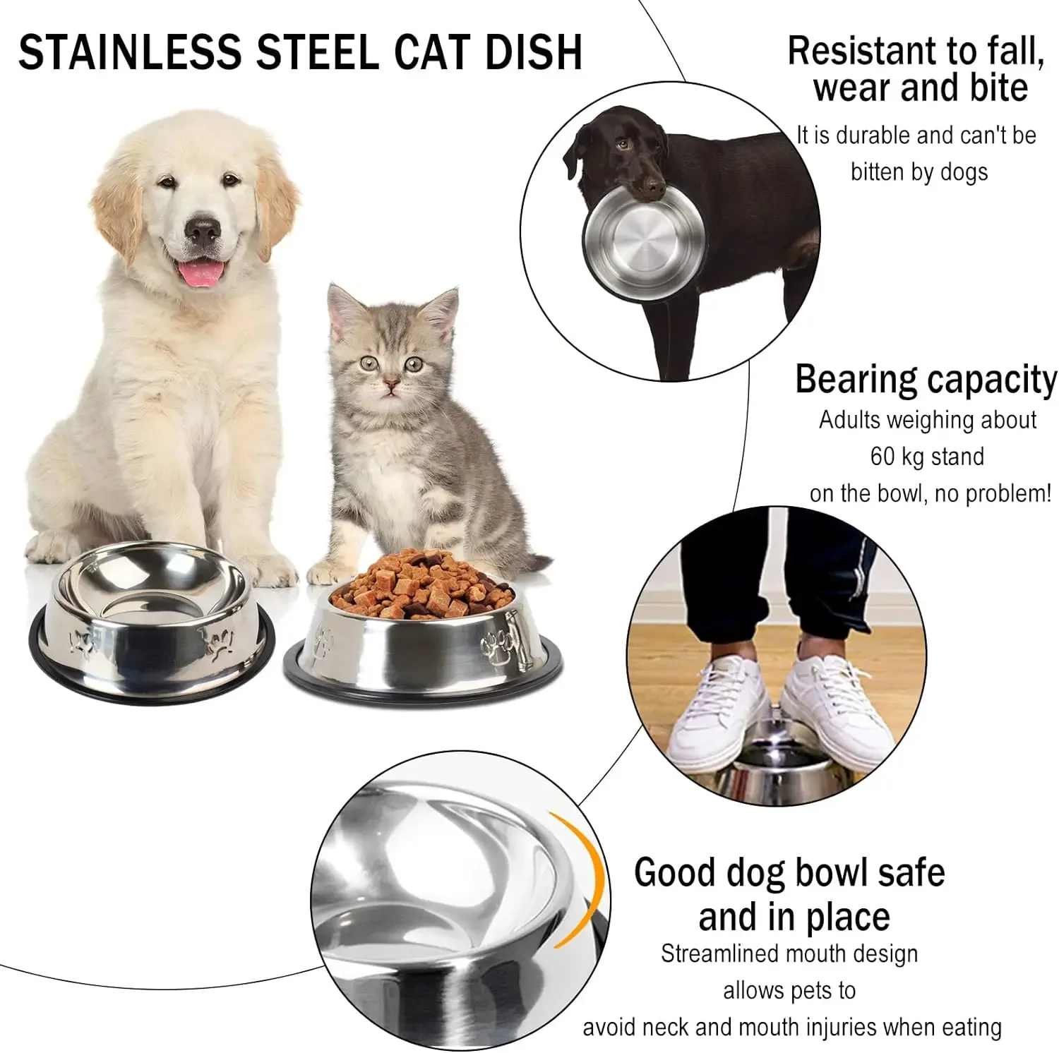 Stainless Steel Dog Cat Food Bowl Pets Quality Metal Pawprint Feeder Non-slip Pet Feeding Container with Rubber Base Accessories