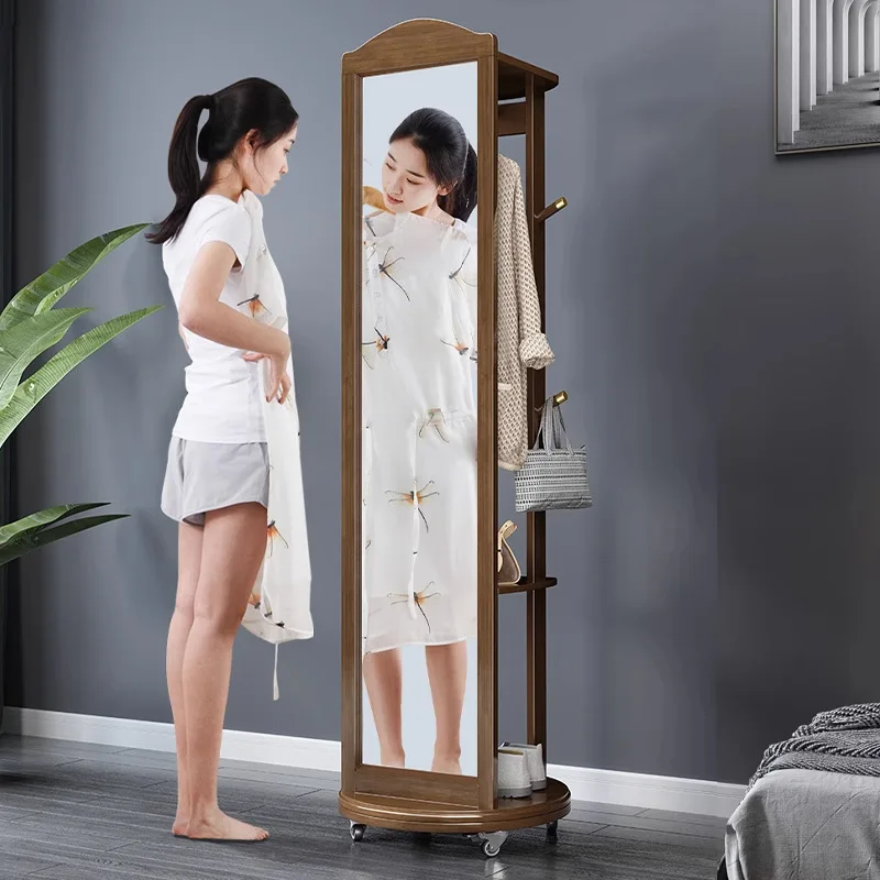 DSA solid wood full body full-length mirror floor-to-ceiling full-length mirror light luxury bedroom fitting mirror coat rack