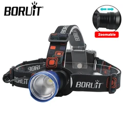 BORUiT High Powerful LED Headlamp 1000LM Zoom Battery Powered Work Head Torch Waterproof Headlight Fishing Camping Lighting