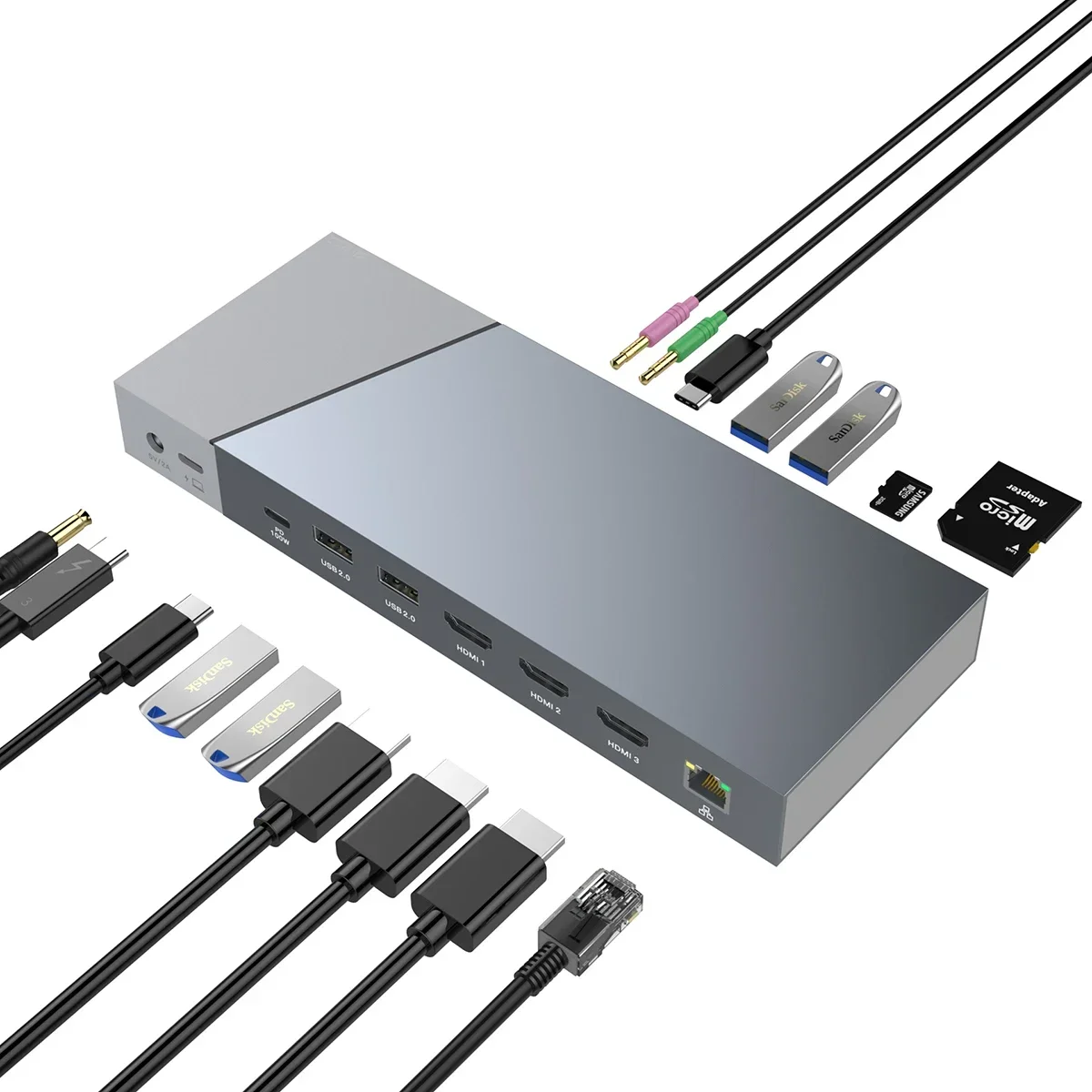 16 Ports USB C Hub Splitter Triple Monitor 4K 30HZ 2K 50HZ DisplayLink Certified Universal Docking Station for M1 Chip Set