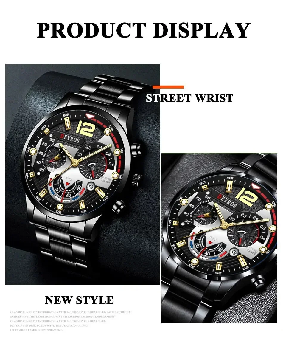 New Geneva Leisure Business Men\'s Watch Fashion Three Eyes Military Quartz Watch Stainless Steel Waterproof Gentleman Wristwatch