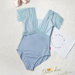 Ballet Leotards For Women V Backless Ruffles Sleeve Mesh Splice Dance Costume Gymnastics Yoga Swimwear Leotard Elegant Bodysuit