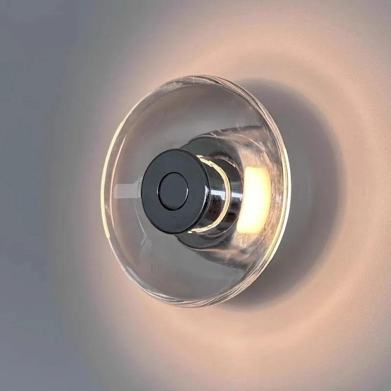 

Italian minimalist round bedroom crystal wall lamp Bedside modern corridor aisle wall lamp Bauhaus mirror headlamp