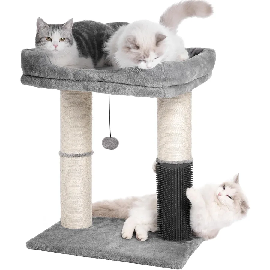 Large Cat Tree Tower with Wide Top Bed 20x15.7 inches Thick Scratch Post (4.5inch Diameter) Self Grooming Features Hanging Ball
