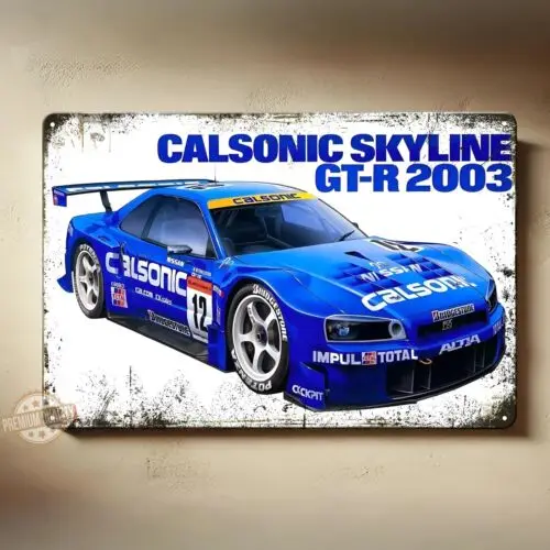 Póster de metal para coche de carreras Calsonic Skyline Gtr - Tamaño de letrero: 8x12 pulgadas-aluminio