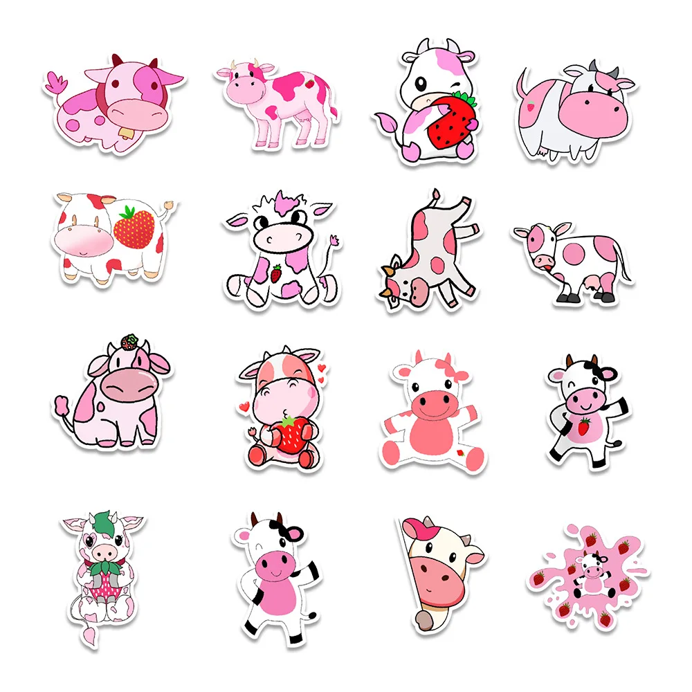 10/30/50Pcs Cute Strawberry Cow Graffiti Stickers For Luggage Laptop Car Motor Water Bottle Decorative Decal Aesthetic Toy Gift